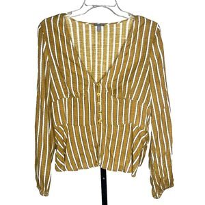 Charlotte Russe blouse‎ size M mustard Stripe long smocked Fairy Y2K coquette